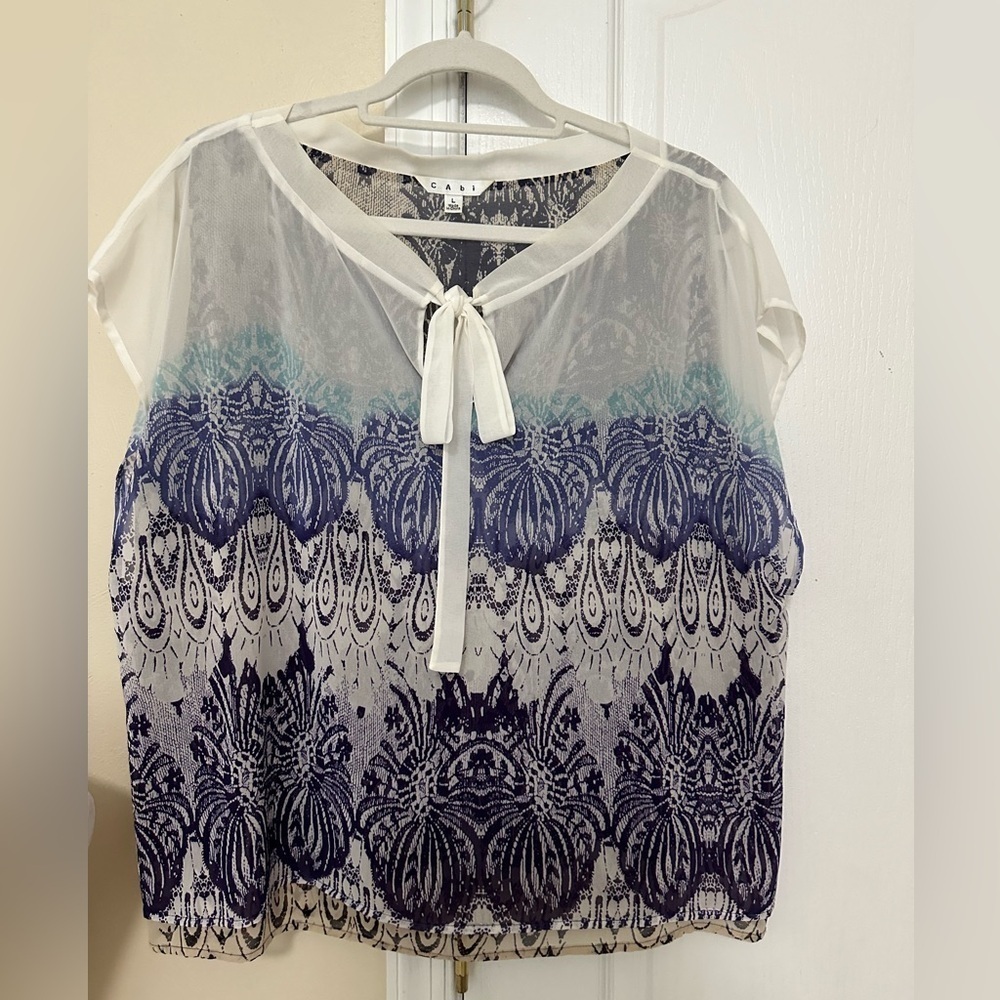 CAbi Fully Lined Cap Sleeves with Keyhole Tie at Neck
